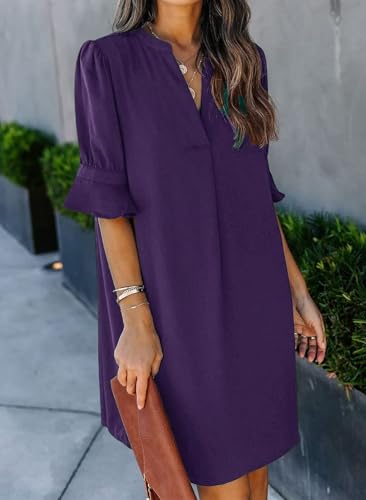 QACOHU Womens Summer Casual V Neck Shift Mini Dress - color: A0-purple, size: 3X-Large