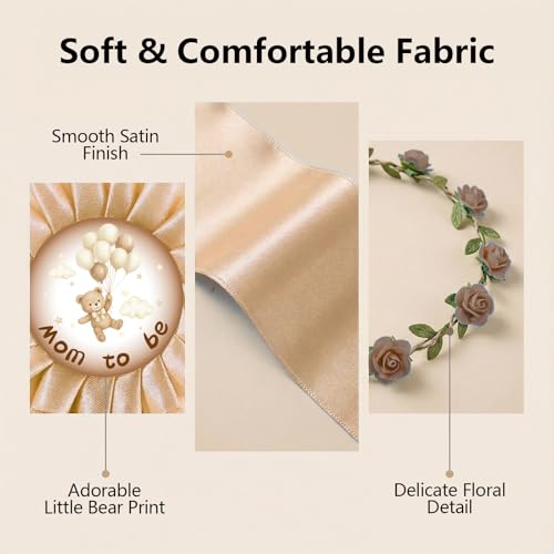 Bearly Wait Mom to Be Sash Teddy Bear Baby Shower Decor Set - color: Brown