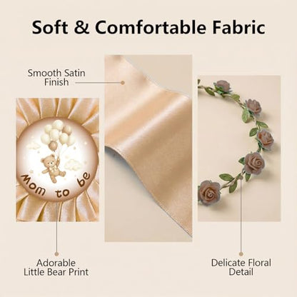 Bearly Wait Mom to Be Sash Teddy Bear Baby Shower Decor Set - color: Brown