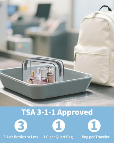 WANDF TSA Approved Toiletry Bag, 2 Pack Clear Makeup Bag - color: Grey, size: Pack of 2