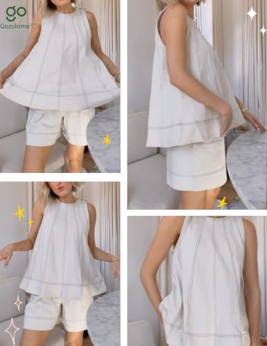 Womens 2 Piece Lounge Set Tank Top and Shorts - color: Beige, size: X-Small