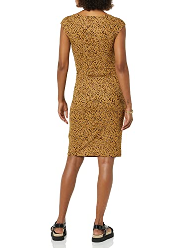 Amazon Essentials Women's Cap Sleeve Boat-Neck Faux Wrap Pleated Matte Jersey Dress - color: Dark Camel, Leopard, size: X-Small
