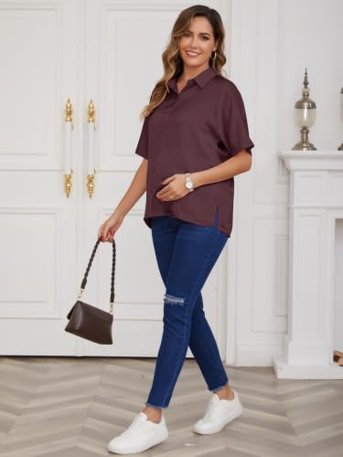 Maternity Shirts Button Down Work Business - color: Brown, size: Large