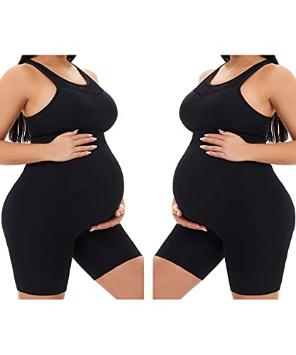 Seamless Maternity Shapewear, Prevent Thigh Chaffing, Pregnancy Belly Support, S-5XL - color: Black + Black, size: X-Large