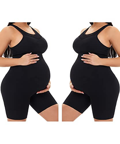 Seamless Maternity Shapewear, Prevent Thigh Chaffing, Pregnancy Belly Support, S-5XL - color: Black + Black, size: X-Large