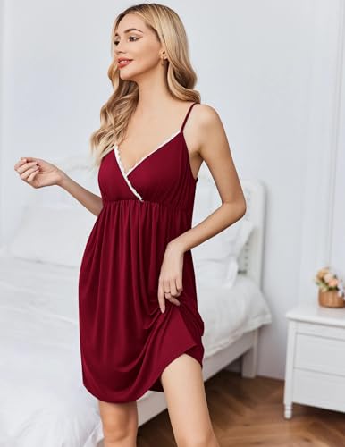 Ekouaer Nursing Nightgown and Maternity Robe Set Labor and Delivery Gown - color: Burgundy Wine Red, size: Medium