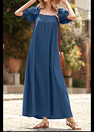 KIRUNDO Women Summer Maxi Dress Puff Sleeve Long Dresses - color: Dark Blue, size: Medium