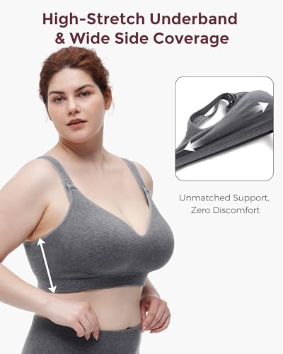 Momcozy Busty U.S. Cotton Nursing Bras for Breastfeeding Maternity Bra - color: Grey, size: Large