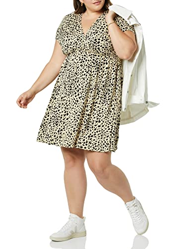 Amazon Essentials Women's V Neck Elastic Waist Surplice Dress (Available in Plus Size) - color: Tan Animal Print, size: X-Large