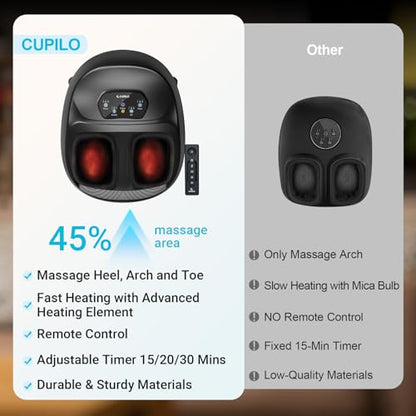 CuPiLo Foot Massager with Heat, FSA Eligible HSA Upgraded Full Foot Massage - color: Black