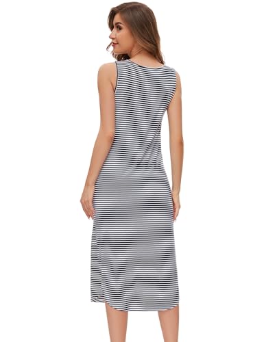 LazyCozy Women's Bamboo Viscose Cooling Nightgown for Hot Flashes - color: Navy Stripe, size: Medium