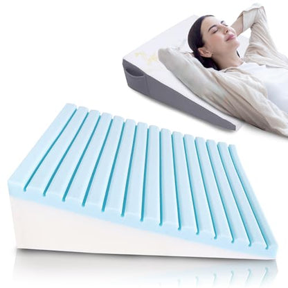 Bed Wedge Pillow for Sleeping, and Resting, Gel Memory Foam Pillow for Back, Knee Pain Relief After Surgery, 7.5 Inch Triangle Elevation Cushion for Acid Reflux,Gerd,Anti Snoring