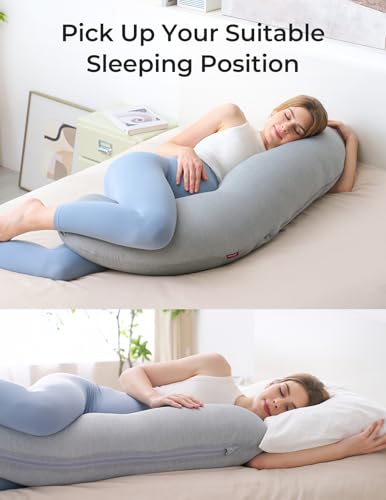 Momcozy J Shaped Cooling Pregnancy Pillow, Maternity Pillow for Sleeping - color: Cooling Fabric - Deep Grey