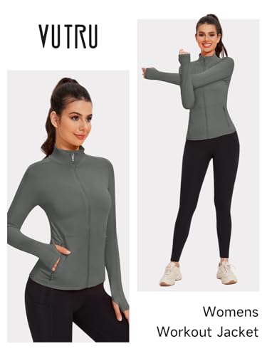 VUTRU Women's Workout Yoga Jacket Full Zip Running Athletic Track Jacket - color: A-grey, size: X-Small