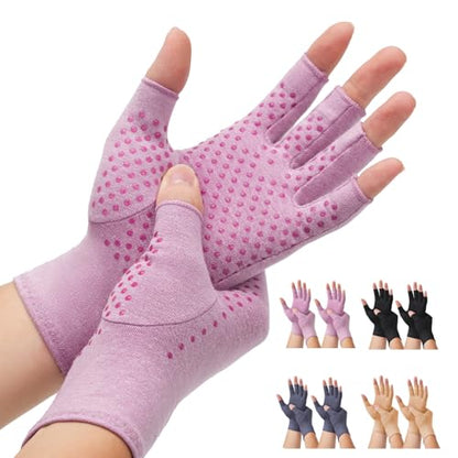 DRNAIETY 2-Pair Arthritis Compression Gloves for Hand Arthritis, Fingerless - color: Purple, size: X-Large