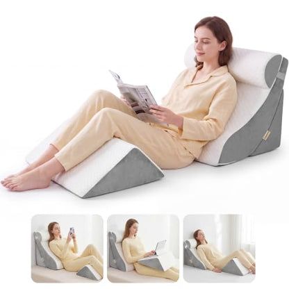 4PCS Wedge Pillow Set,Body Positioner for Post Surgery Recovery - color: White + Gray