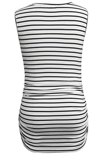 Smallshow Women's Maternity Tank Tops Sleeveless Ruched Pregnancy Clothes 3-Pack - color: Black-deep Green-white Stripe, size: Medium