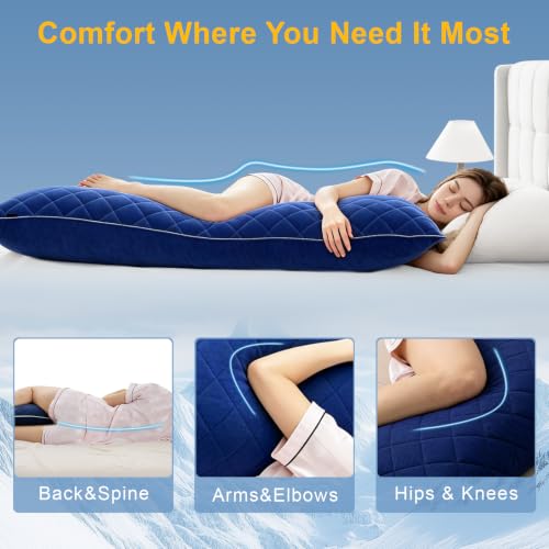 KISSKI Cooling Body Pillow for Adults, Adjustable Memory Foam Long Pillow - color: Navy