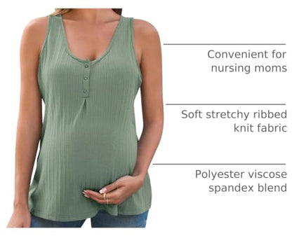 Tankaneo Womens Maternity Tank Tops Sleeveless Casual Pregnancy Clothes - color: Green, size: Medium