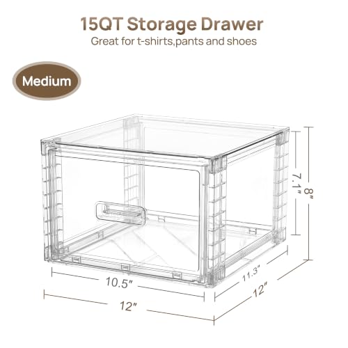 Vtopmart 4 Pack Clear Stackable Closet Storage Drawers 15QT, Medium - color: clear