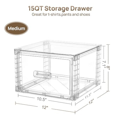 Vtopmart 4 Pack Clear Stackable Closet Storage Drawers 15QT, Medium - color: clear
