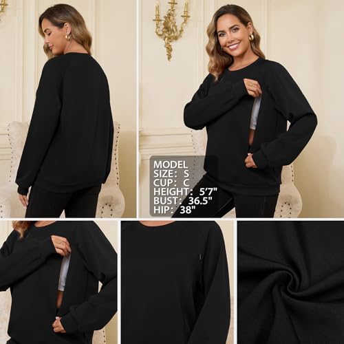 DEBELLY Nursing Friendly Sweatshirt for Breastfeeding Dual Zippers - color: Black, size: X-Small