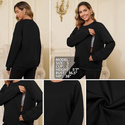 DEBELLY Nursing Friendly Sweatshirt for Breastfeeding Dual Zippers - color: Black, size: Large