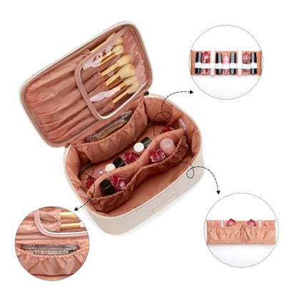 Wrangler Travel Makeup Bag 2pcs Set Cosmetic Bag with Makeup Brush Holder - color: Solid Beige