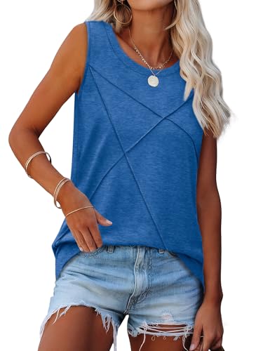 WIHOLL Women's Sleeveless Summer Crewneck Loose Fit Tank Tops - color: Blue, size: Medium