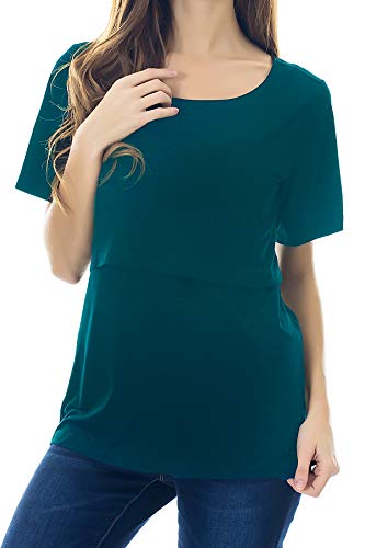 Smallshow Women's Maternity Nursing Tops Short Sleeve Breastfeeding Clothes - color: Deep Green-deep Grey-teal(3 Pack), size: Medium