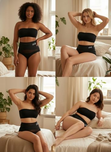newnice High Waisted Underwear for Women: Tummy Control No-Ride-Up Briefs - color: Black, Black, Beige, Beige, size: Medium