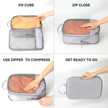 Voova Compression Packing Cubes for Travel, 6 Piece Set, Grey - color: Grey
