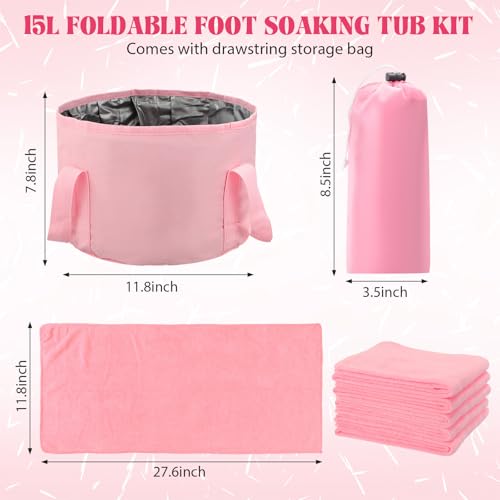 FillTouch 6 Set/ 12 Pcs Foot Soaking Tub with Towel Kit, Pink - color: Pink