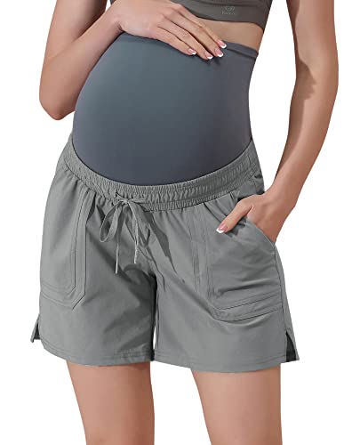 Maacie Maternity 5" Hiking Shorts with Pockets - color: Gray, size: Large