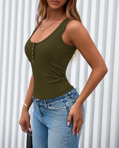 BTFBM Women's Ribbed Summer Tank Tops 2026 - color: Army Green, size: Medium