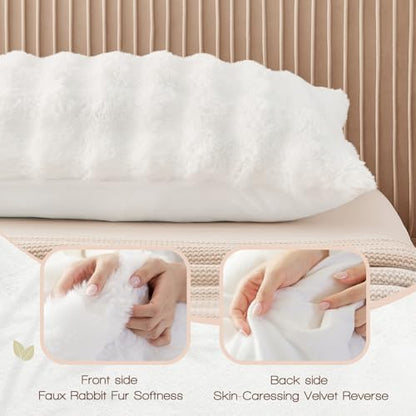 YZ HOME Faux Fur Fluffy Body Pillow for Adults, Soft Support - color: White