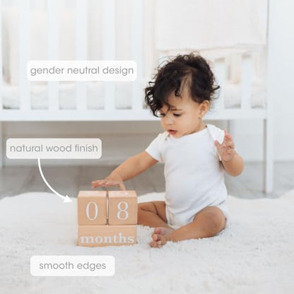 Pearhead Wooden Baby Age Milestone Blocks, Weeks Months Years - color: Wooden Age Blocks