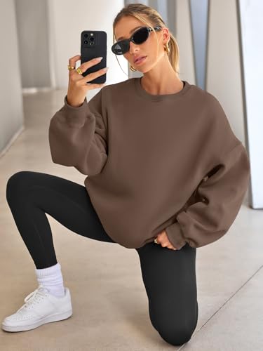 EFAN Womens Oversized Sweatshirts Crewneck Casual Lounge Fall Outfits 2026 - color: Brown, size: Medium