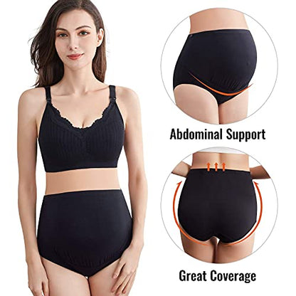 Mama Cotton Women's Over The Bump Maternity Briefs, High Waist, Cotton, Adjustable Waistband, Multi-Pack - color: Multicolor B 5 Pack, size: 4X-Large