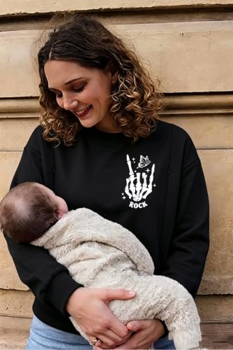 Women's Maternity Nursing Sweatshirt with Double Zipper for Breastfeeding - color: Rock-black, size: Medium