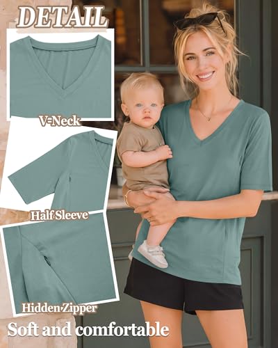 4 Pack Women Nursing Shirts Breastfeeding Tops - color: Gray Green, Taro Purple, White, Dark Gray, size: Medium