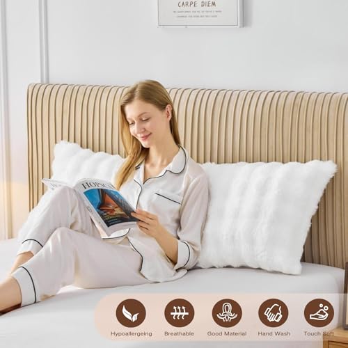 YZ HOME Faux Fur Fluffy Body Pillow for Adults, Soft Support - color: White