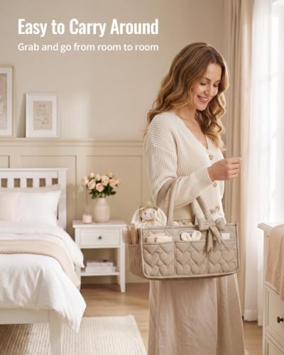 Blissful Diary Baby Diaper Caddy Organizer, Heart-Quilted, Brown - color: Heart Brown
