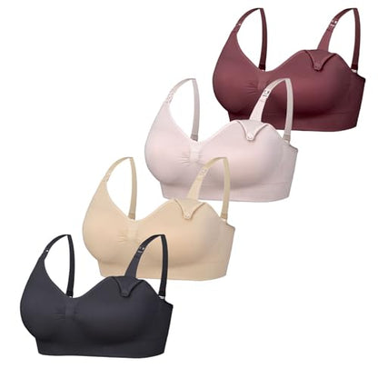 Womens Seamless Breastfeeding Nursing Bra Maternity Bralette 4 Pack - color: Black/Red/Skin/Pink, size: Medium