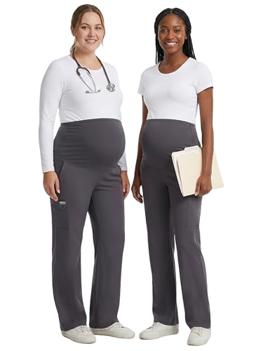 Women's Maternity Scrub Pants with 6 Pockets & 4-Way Stretch - color: Grey, size: XX-Large