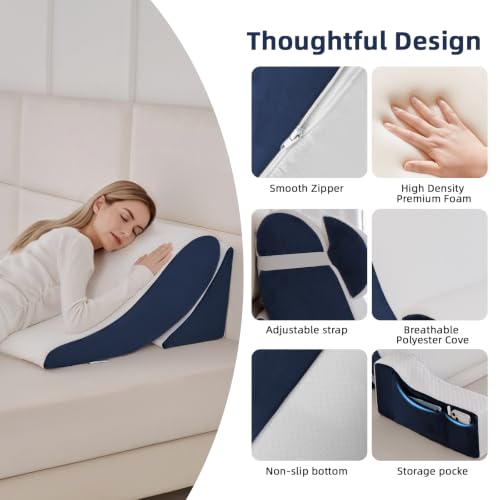Wedge Pillow Set for After Surgery,White/Navy,9PCS-23.2" - color: White/Navy, size: 9PCS-23.2''