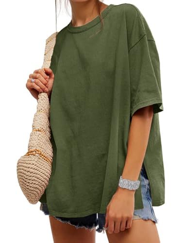 UNCLECAT Womens Oversized T Shirts Summer Trendy Short Sleeve Loose Fit Tee - color: Army Green, size: Small