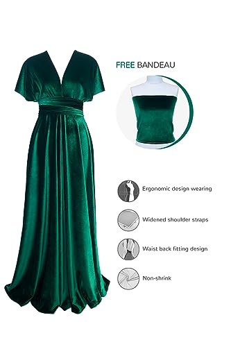 72styles Velvet Multi-Way Wrap Infinity Maxi Dress for Bridesmaids - color: Green, size: One Size Plus