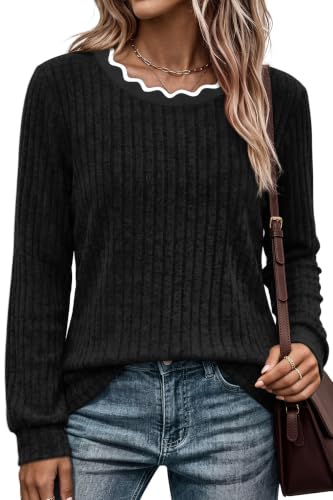 WIHOLL Womens Long Sleeve Shirts Lightweight Tunic Fall Top Sweaters 2026 - color: 02-black, size: X-Large