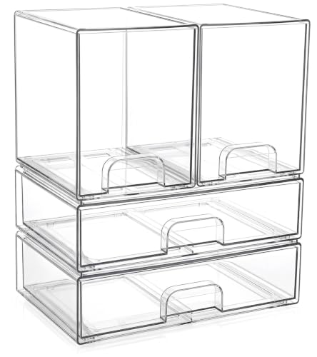 Clear Stackable Storage Drawers: Acrylic Organizer Bins 4 Pack - size: 4 Pack (2 High+2 Wide)